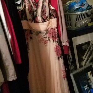 Plus peach fall  floral corset back dress